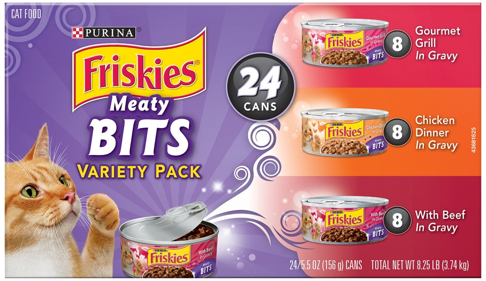 Purina Friskies Meaty Bits Cat Food Variety Pack, 24 x 5.5 oz