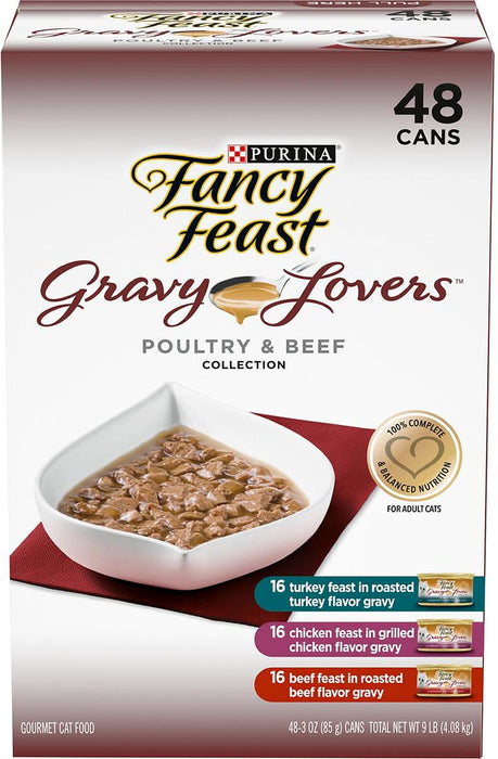 Fancy Feast Gravy Lovers Poultry & Beef, Variety Pack, 48 ct