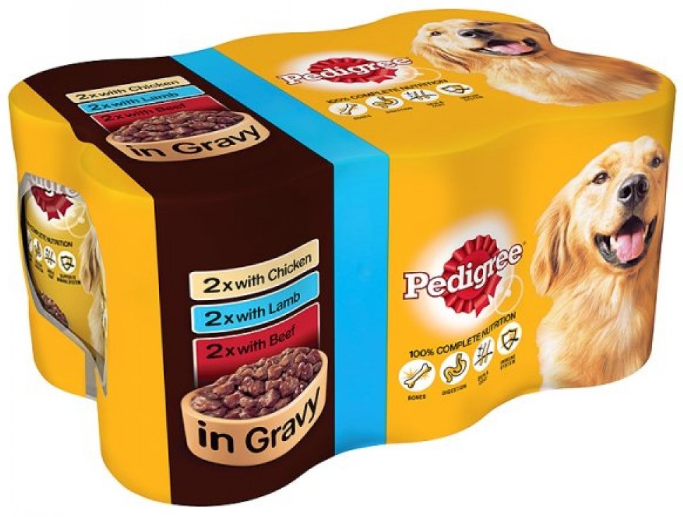 Pedigree Dog Tins Meat Selection in Gravy, Variety Pack, 6 x 400 gr