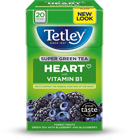 Tetly Super Green Tea Heart With Blueberry & Blackberry , 20 ct