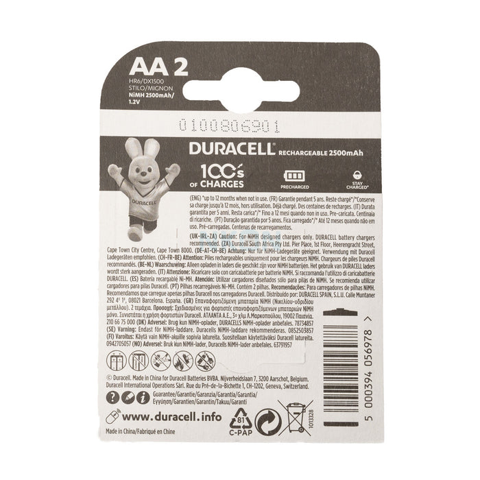 Duracell AA Rechargeable 2500mAh Batteries , 2 ct