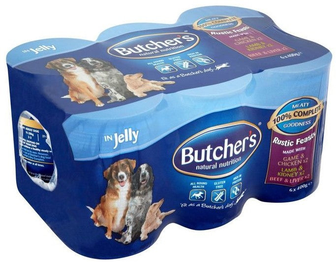 Butcher's Dog Food Meaty Stews in Jelly, Variety Pack, 6 x 400 gr