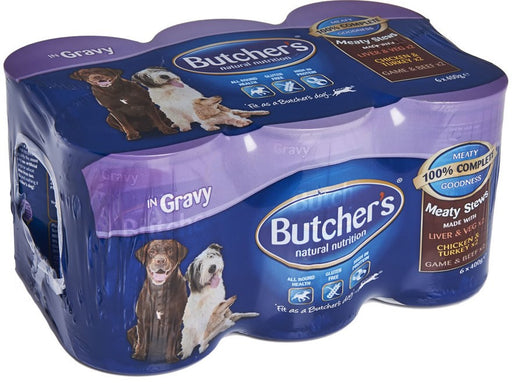 Butcher's Dog Food Meaty Stews in Gravy, Variety Pack, 6 x 400 gr