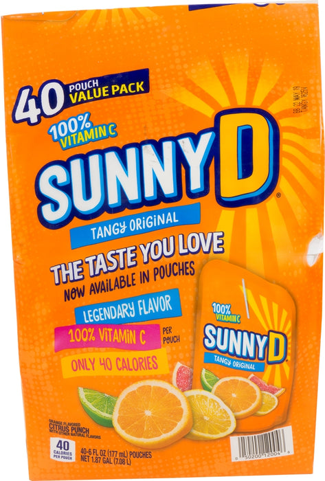 Sunny D Tangy Original Citrus Punch Pouch Value Pack, 40 x 6 oz