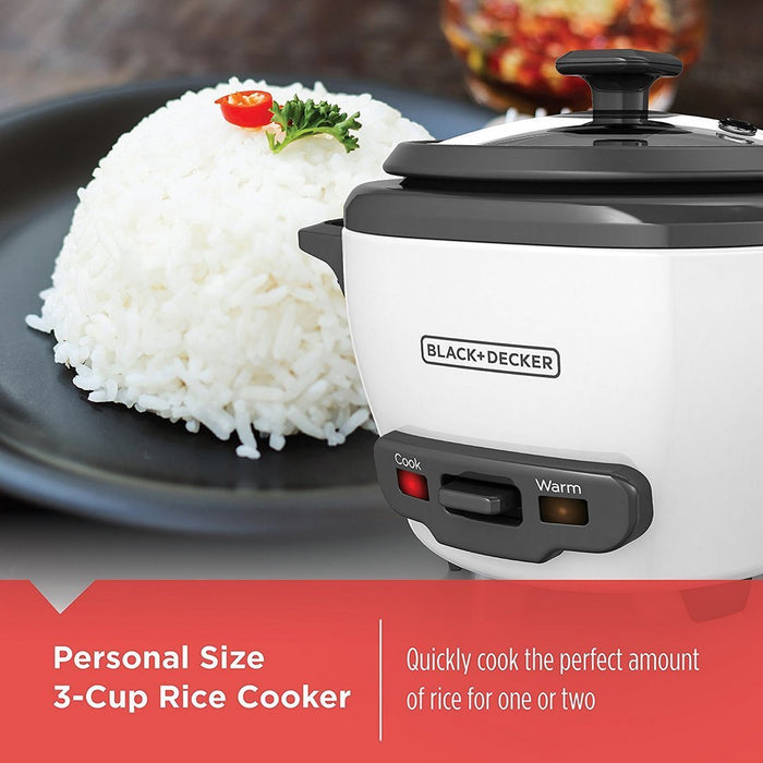 Black & Decker 3-Cup, Single-Serve Rice Cooker, White, Model #RC503