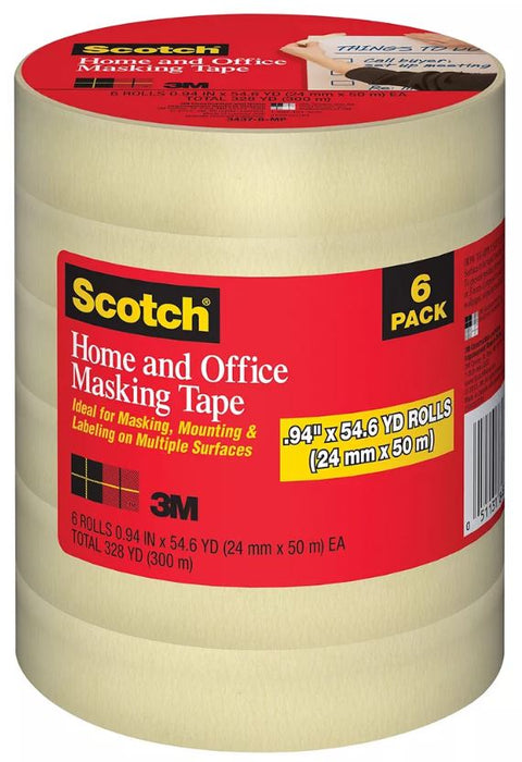 Scotch Home & Office Masking Tape, 6-Pack , 54.6 YD