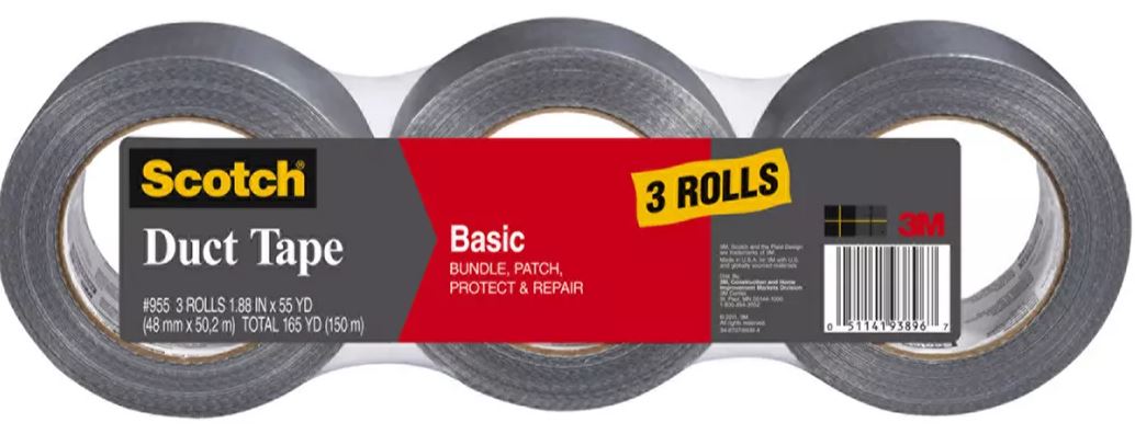 Scotch Basic Duct Tape, Silver, 3-Pack , 3 ct