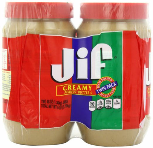 Jif Peanut Butter, Creamy, 2 x 48 oz