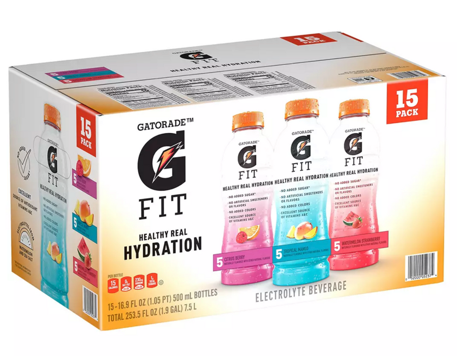 Gatorade Fit Electrolyte Beverage, 4-Flavor, Variety Pack , 15 x 16.9 oz