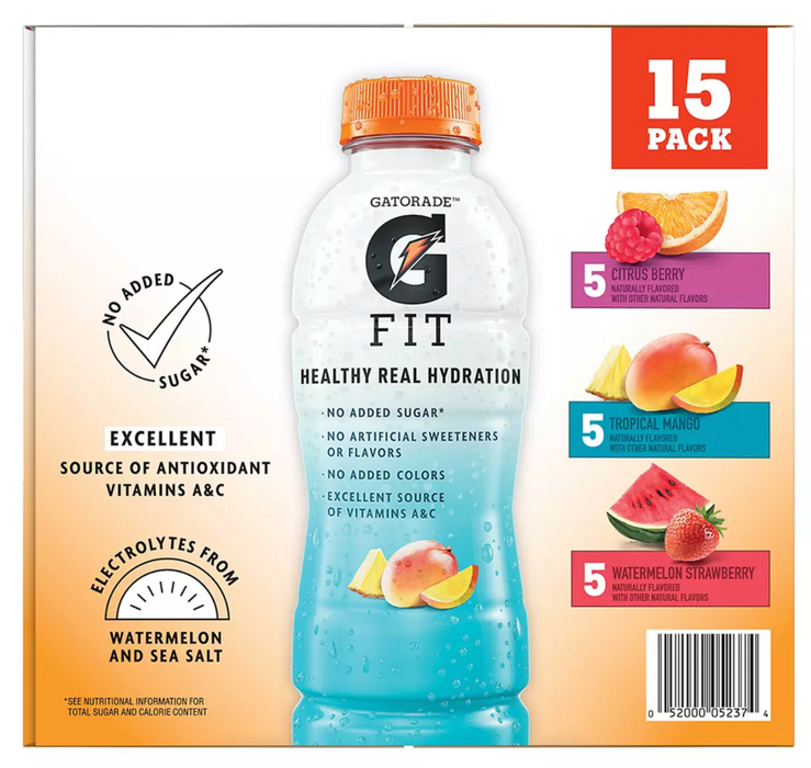 Gatorade Fit Electrolyte Beverage, 4-Flavor, Variety Pack , 15 x 16.9 oz