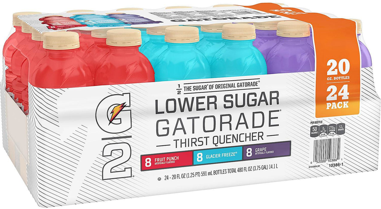 Gatorade Low Sugar Thirst Quencher Bottles, Variety Pack, 24 x 20 oz