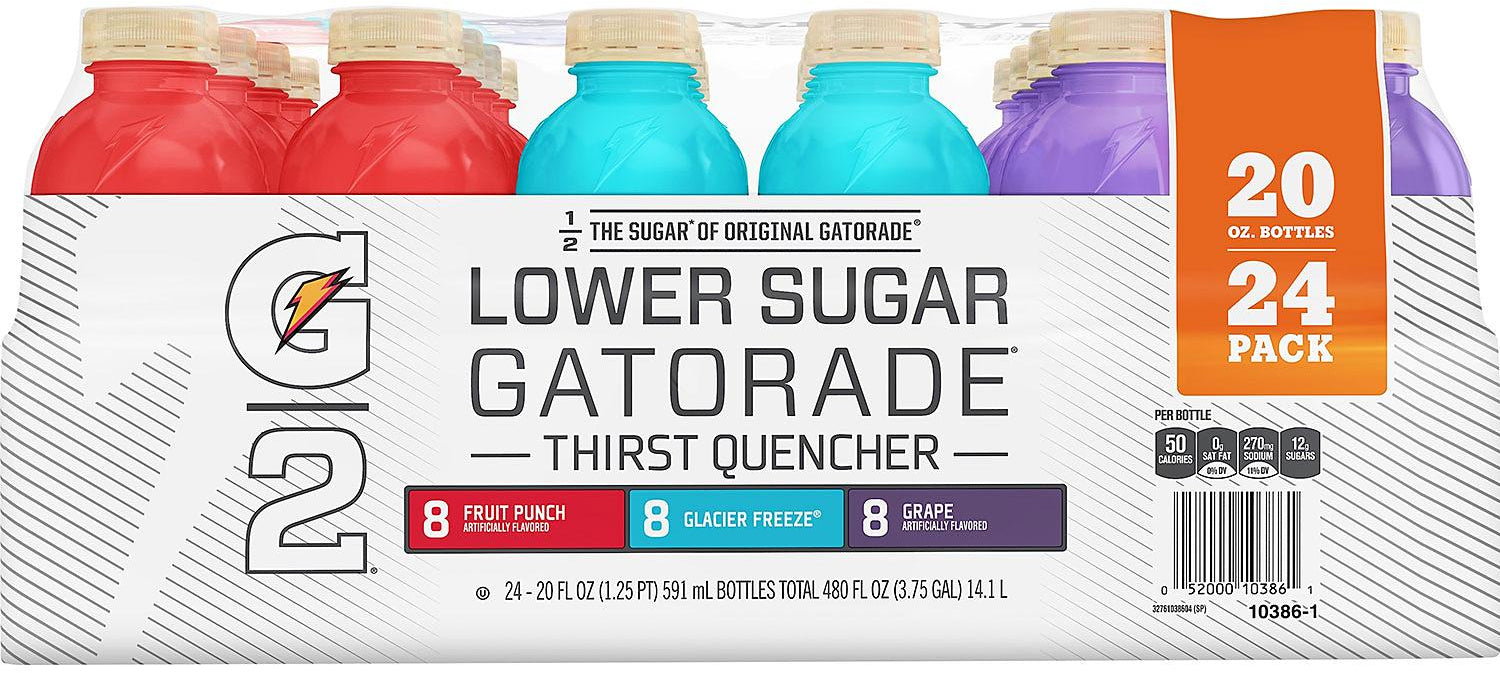 Gatorade Low Sugar Thirst Quencher Bottles, Variety Pack, 24 x 20 oz