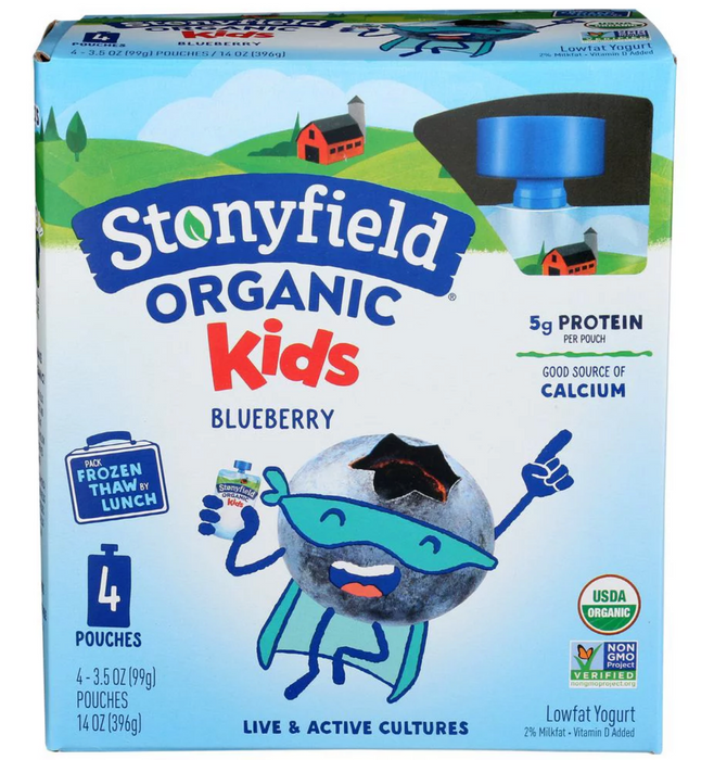 Stonyfield Yokids Organic Blueberry Low Fat Yogurt , 4 x 3.5 oz