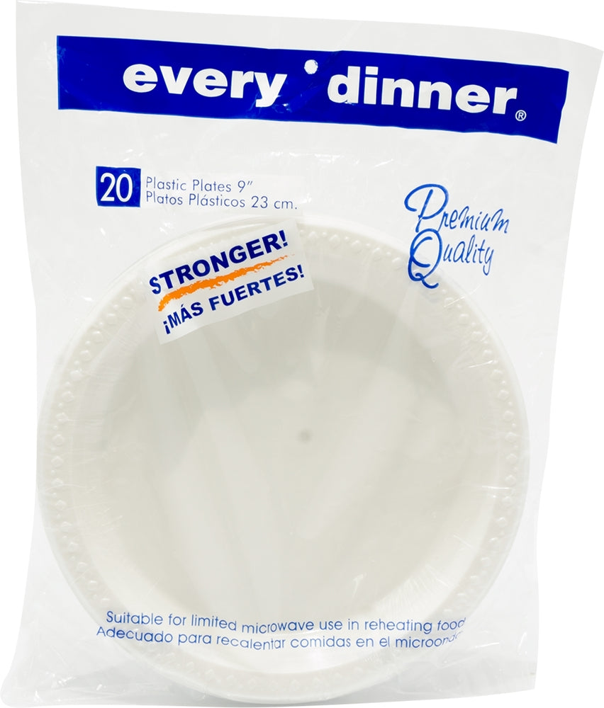 Every Dinner Premium Quality Stronger Plastic Plates, 9 inch, 20 ct