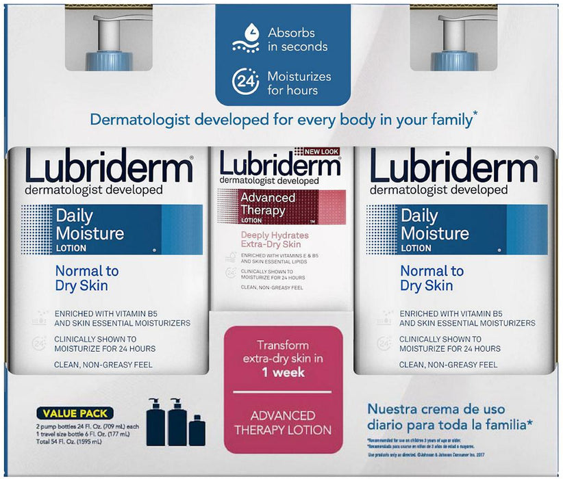 Lubriderm Daily Moisture & Advanced Therapy Lotions, Value Pack, 3 ct