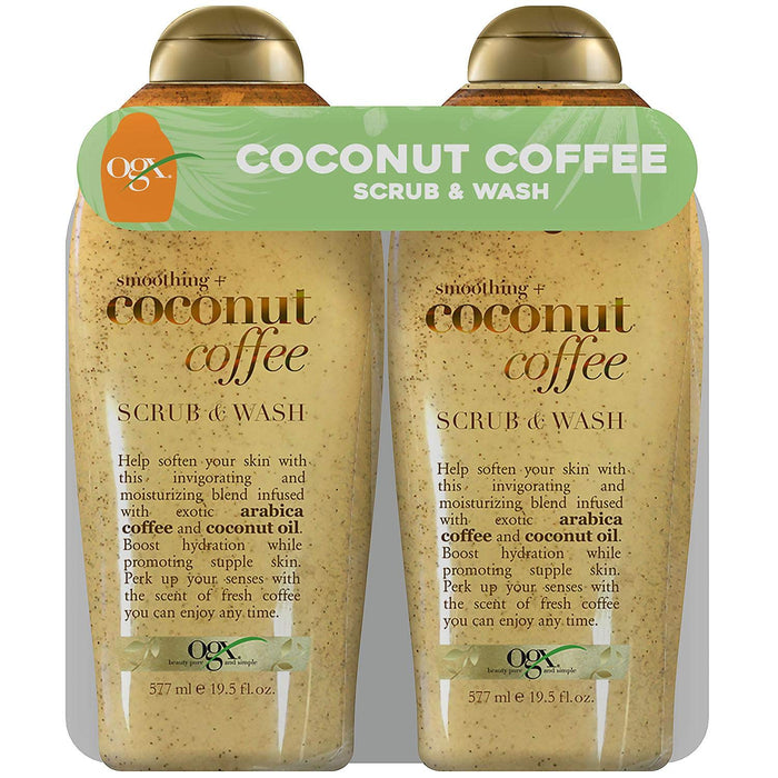 OGX Smooth + Coconut Coffee Scrub & Body Wash, 2-Pack, 2 x 19.5 oz