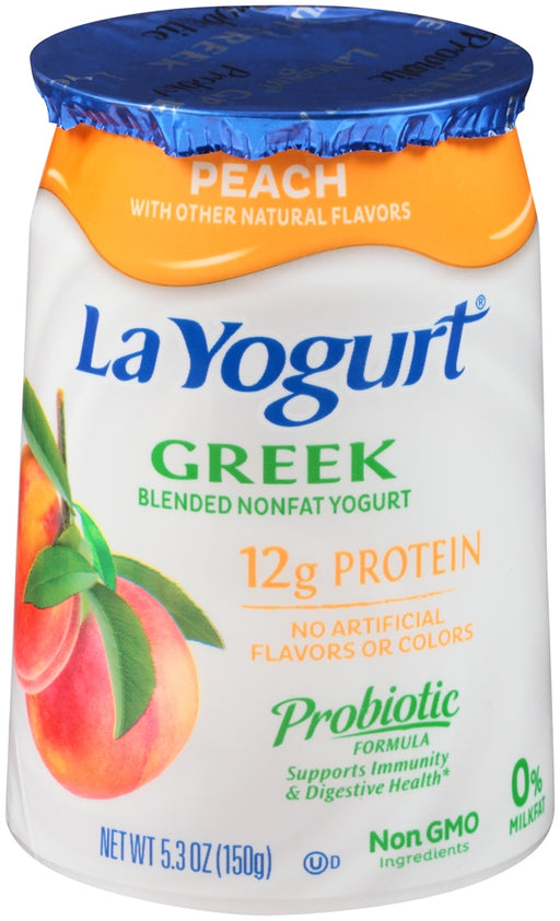La Yogurt Probiotic Peach Greek Blended Non-Fat Yogurt, 12g Protein, 5.3 oz