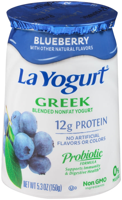 La Yogurt Probiotic Blueberry Greek Blended Non-Fat Yogurt, 12g Protein, 5.3 oz