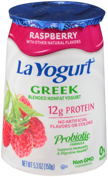 La Yogurt Probiotic Raspberry Greek Blended Non-Fat Yogurt, 12g Protein, 5.3 oz