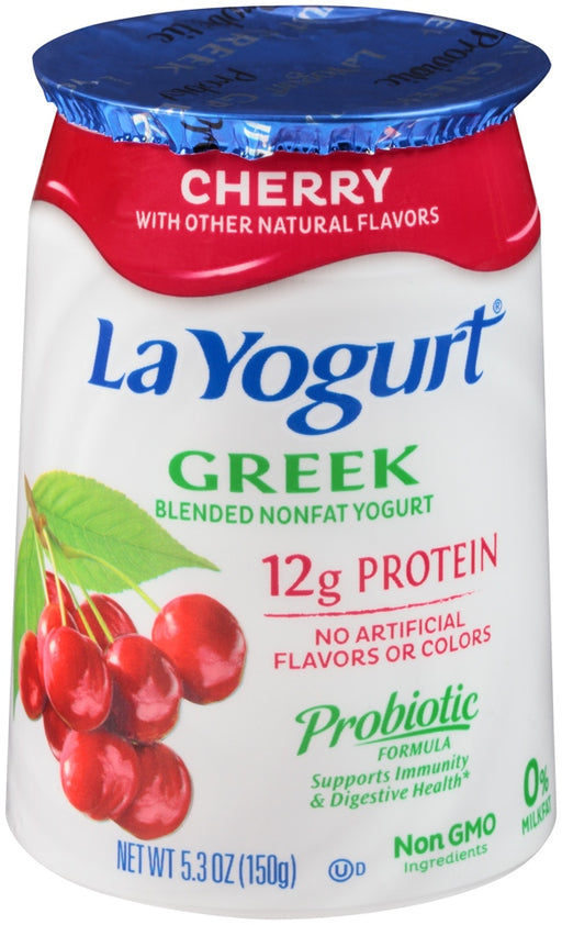 La Yogurt Probiotic Cherry Greek Blended Non-Fat Yogurt, 12g Protein, 5.3 oz