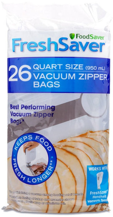 FreshSaver Vacuum Zipper Bags, Quart Size , 26 ct