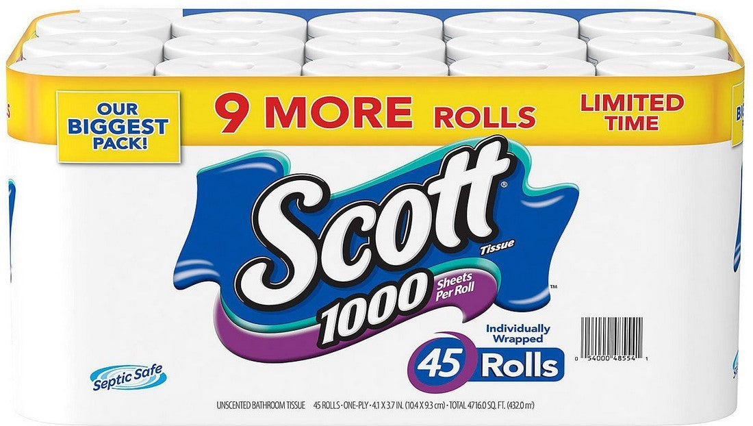 Scott 1000 Limited Edition 1-Ply Bath Tissue, 45 rolls