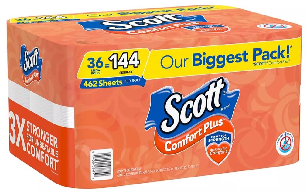 Scott Comfort Plus Toilet Paper, 462 1-Ply Sheets , 36 ct