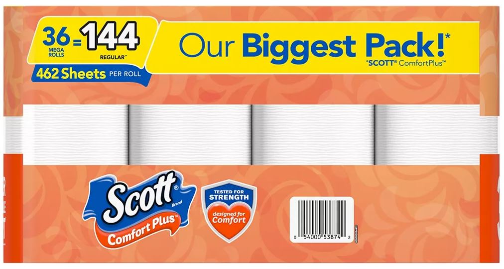 Scott Comfort Plus Toilet Paper, 462 1-Ply Sheets , 36 ct