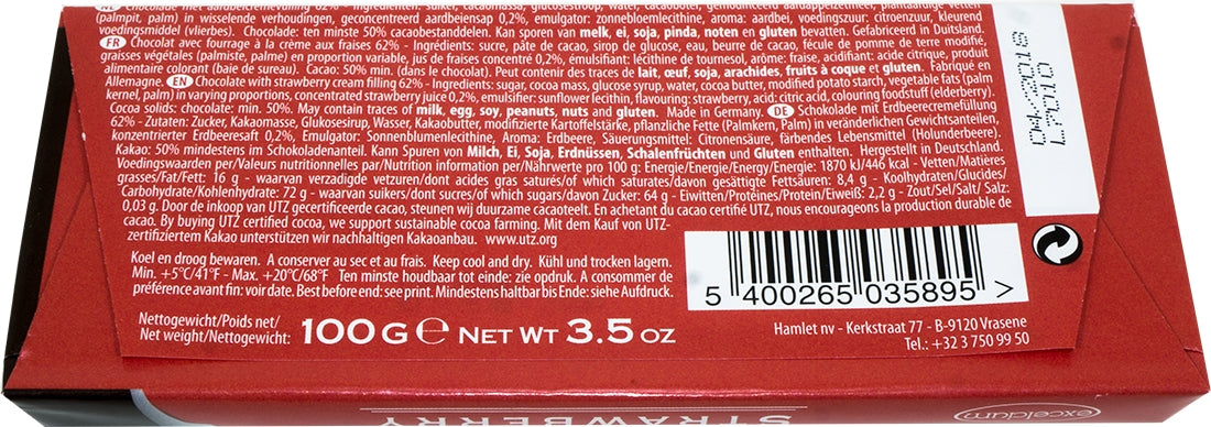 Excelcium Starwberry Dark Chocolate Bar Cream Filling, 100 gr