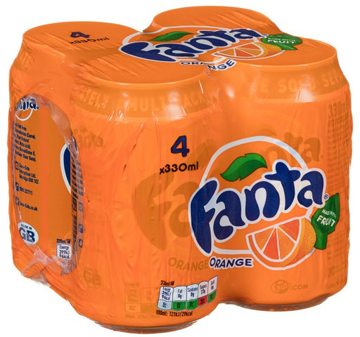 Fanta Orange Soda Cans with Fruit Juice, Value Pack, 4 x 330 ml