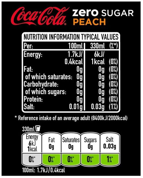 Coca-Cola Zero Sugar Peach, 4 x 330 ml