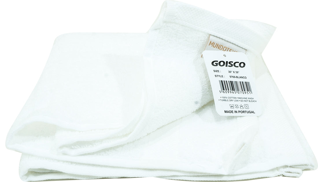 Goisco Hand Towel 100% Cotton 20 x 39 inch, White, 380 gr