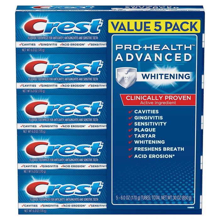 Crest Pro-Health Advanced Whitening Toothpaste, Value Pack, 5 x 6 oz