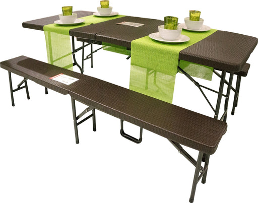 Goisco Foldable Rattan Table, Brown, 6 ft