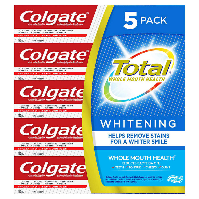 Colgate Total Whitening Toothpaste, Value Pack, 5 x 170 ml — Goisco.com