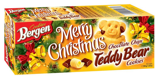 Bergen Chocolate Chips Merry Christmas Teddy Bear Cookies, 130 gr