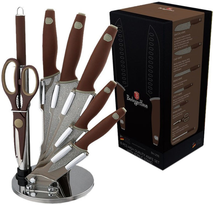 Berlinger Haus 8-Piece Quality Knife Set with Acrylic Stand, Brown Cream, 