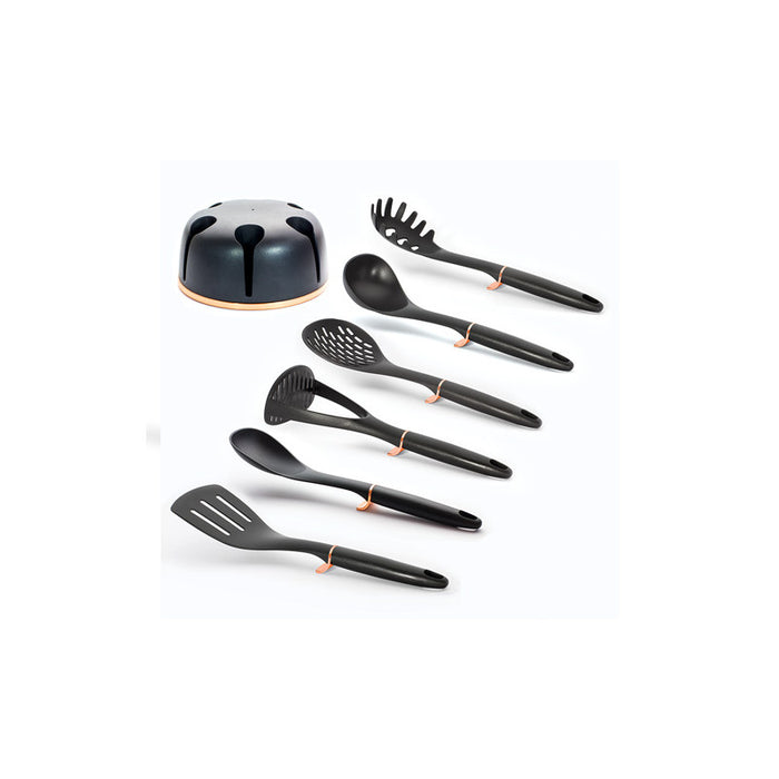 Berlinger Haus 7-Piece Kitchen Set With Stand, Rose Gold-Black , 7 pcs