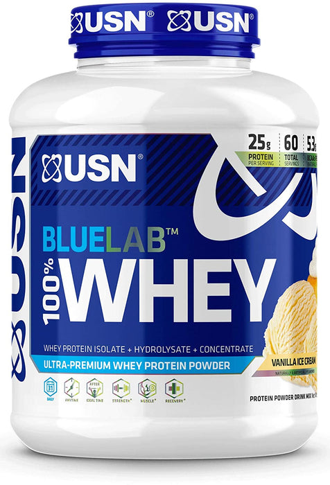 USN Bluelab 100% Whey Protein Powder, Vanilla Ice Cream Flavor, 4.5 lbs