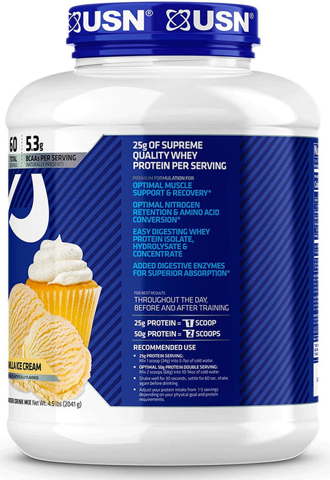 USN Bluelab 100% Whey Protein Powder, Vanilla Ice Cream Flavor, 4.5 lbs