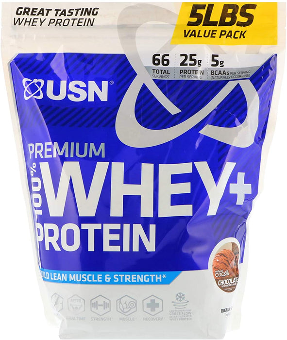 USN Premium 100% Whey Plus Protein, Chocolate Flavor, 5 lbs