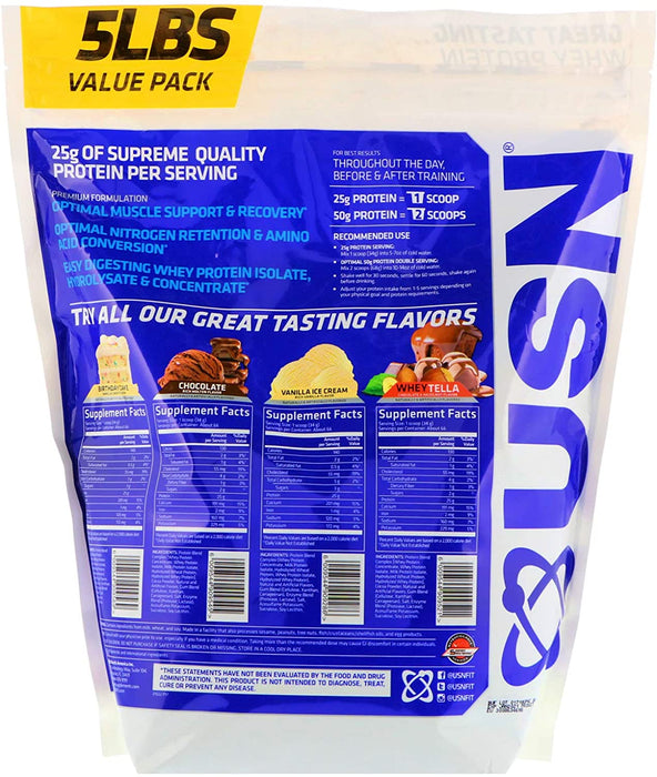 USN Premium 100% Whey Plus Protein, Chocolate Flavor, 5 lbs