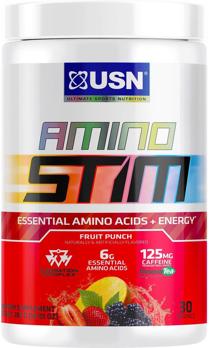 USN Amino Stim Essential Amino Acids + Energy, Fruit Punch Flavor, 285 gr