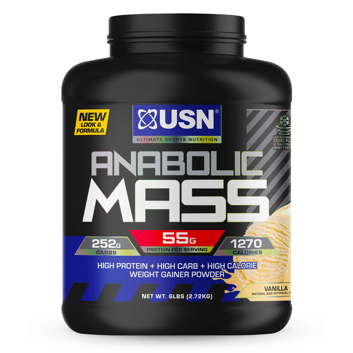 USN Anabolic Mass Weight Gainer Protein Powder, Vanilla Flavor, 6 lbs