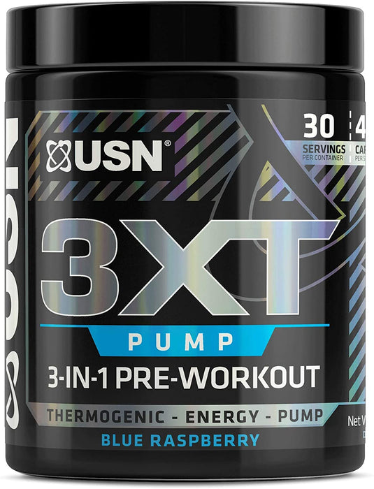 USN 3XT Pump 3-In-1 Pre-Workout, Blue Raspberry Flavor, 186 gr