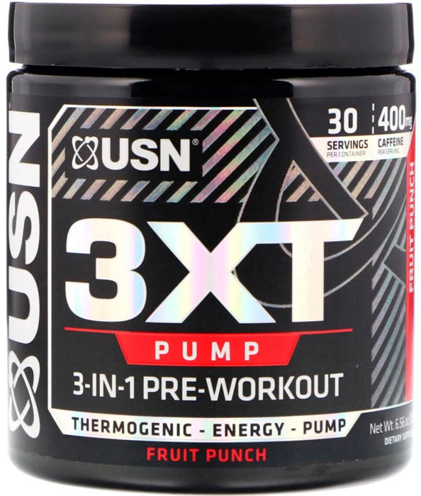 USN 3XT Pump 3-In-1 Pre-Workout, Fruit Punch Flavor, 186 gr