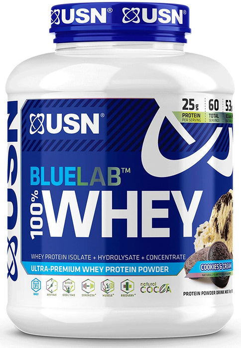 USN Blue Lab 100% Whey Protein Powder, Cookies & Cream Flavor, 2 kg, 4.5 lbs