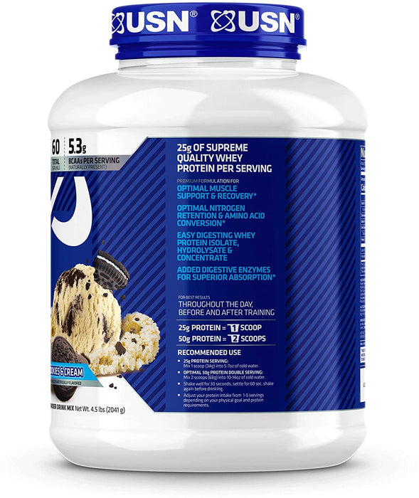 USN Blue Lab 100% Whey Protein Powder, Cookies & Cream Flavor, 2 kg, 4.5 lbs