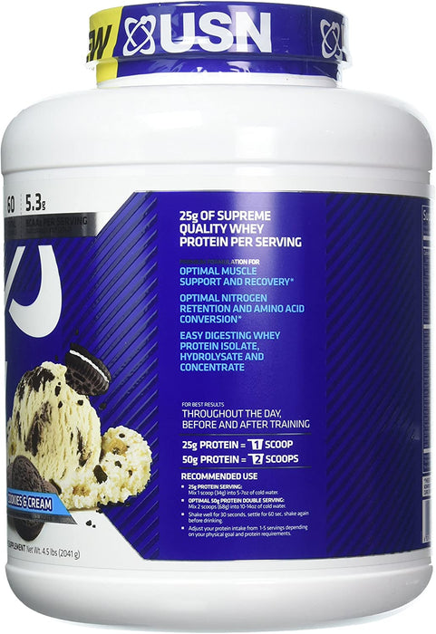 USN Blue Lab 100% Whey Protein Powder, Cookies & Cream Flavor, 2 kg, 4.5 lbs