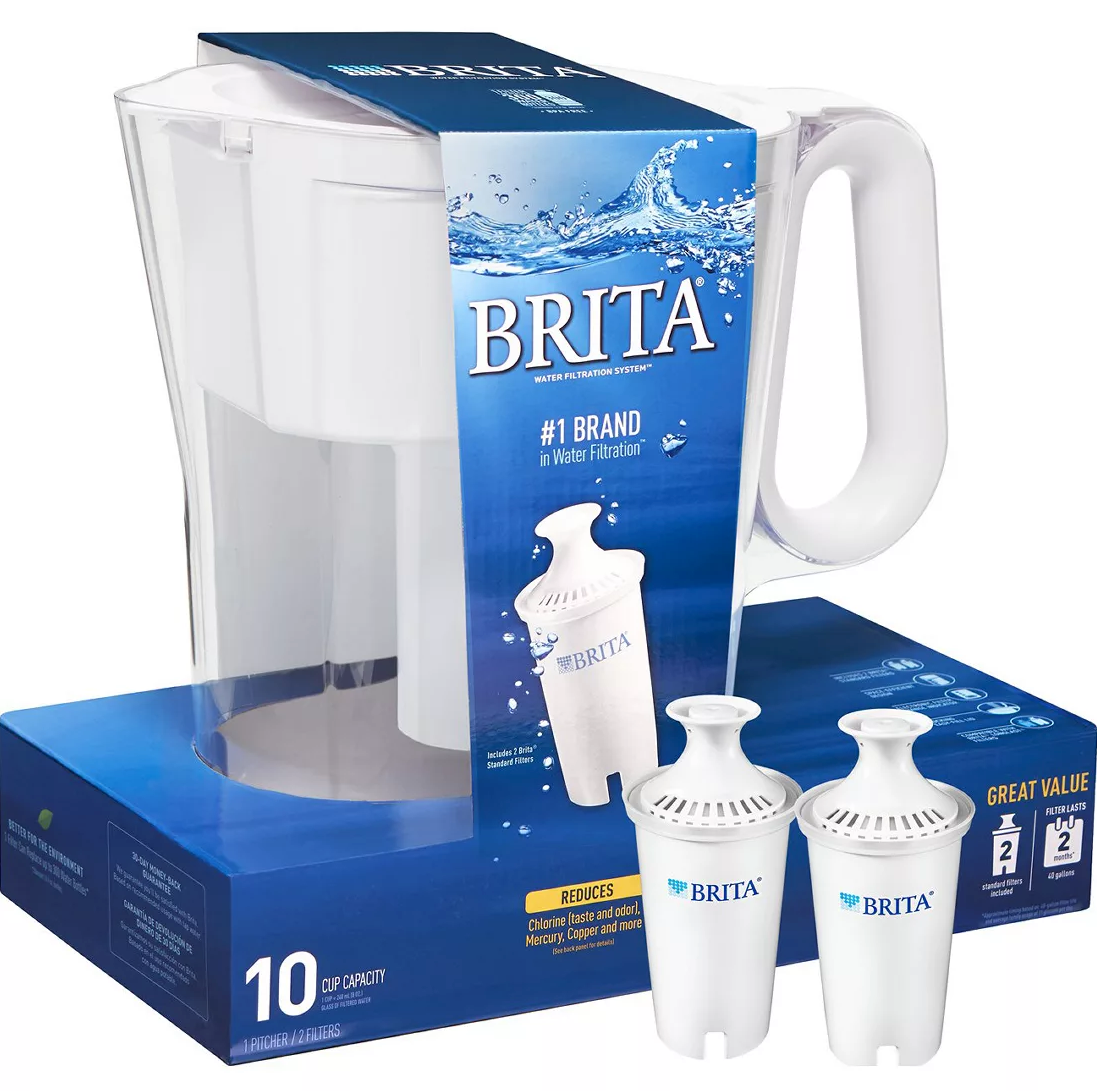 Brita Large 10 Cup Wave BPA Free Water Pitcher with 2 Filters